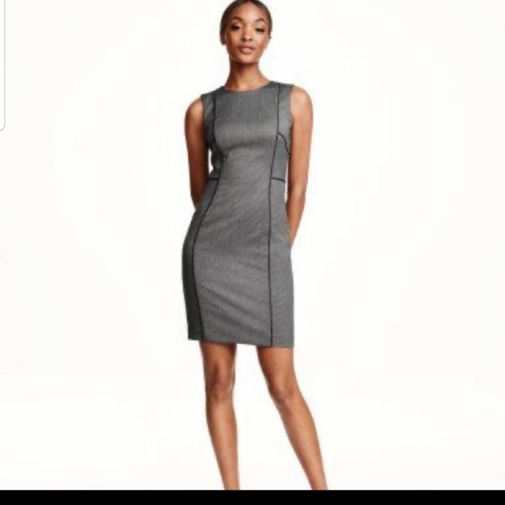 H&M Grey Fitted Work Dress with black slits